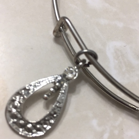 Silver Boho Teardrop Charm Bangle Bracelet - Picture 4 of 5